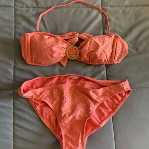 Xhilaration Coral Bikini Top with Gold Accents